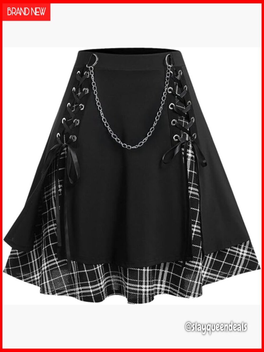 Plus Size High Waist A-Line Mini Skirt with Chain Detail Pleated Stretch